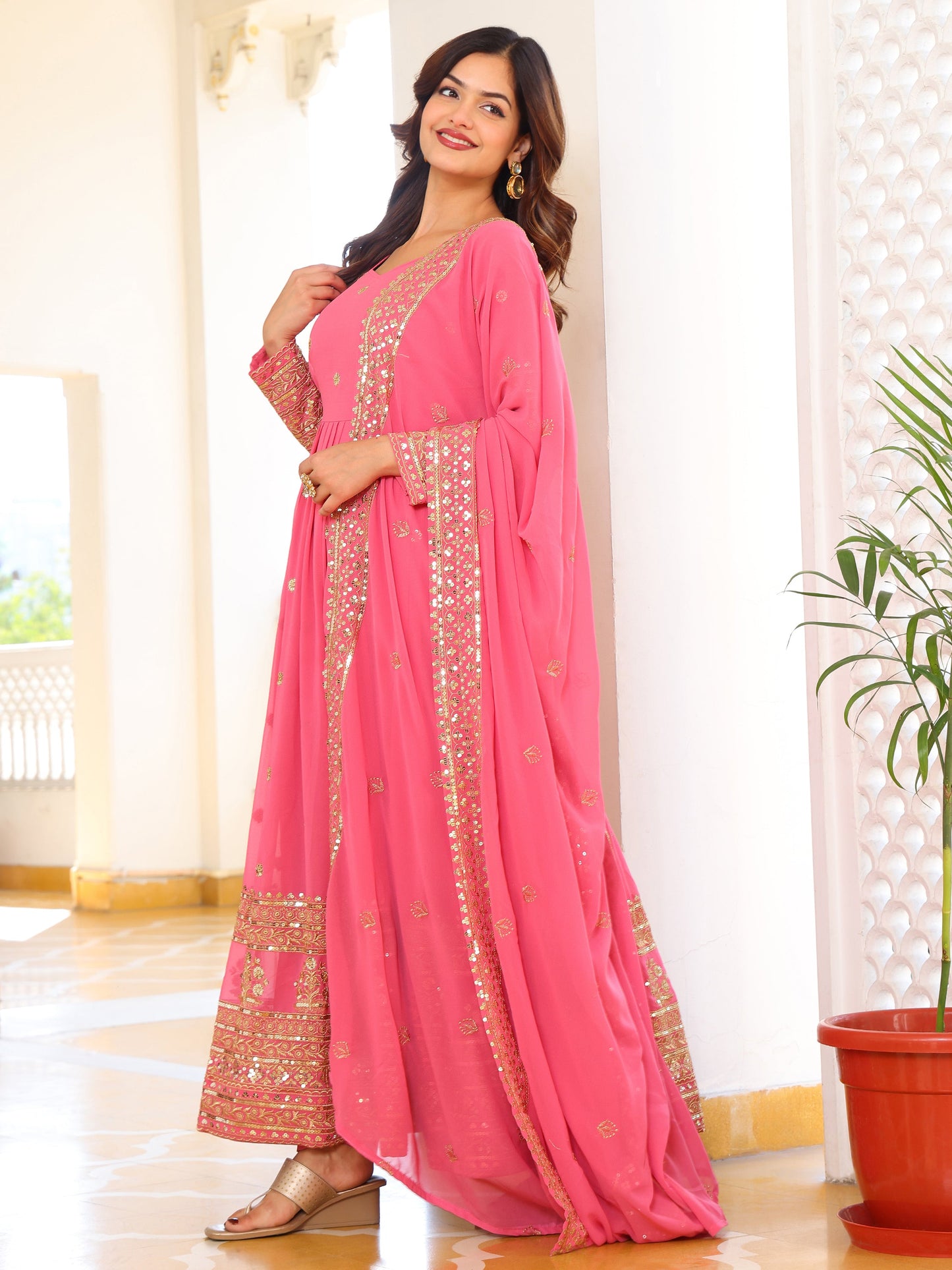 Party Wear Georgette Pink Anarkli Suit