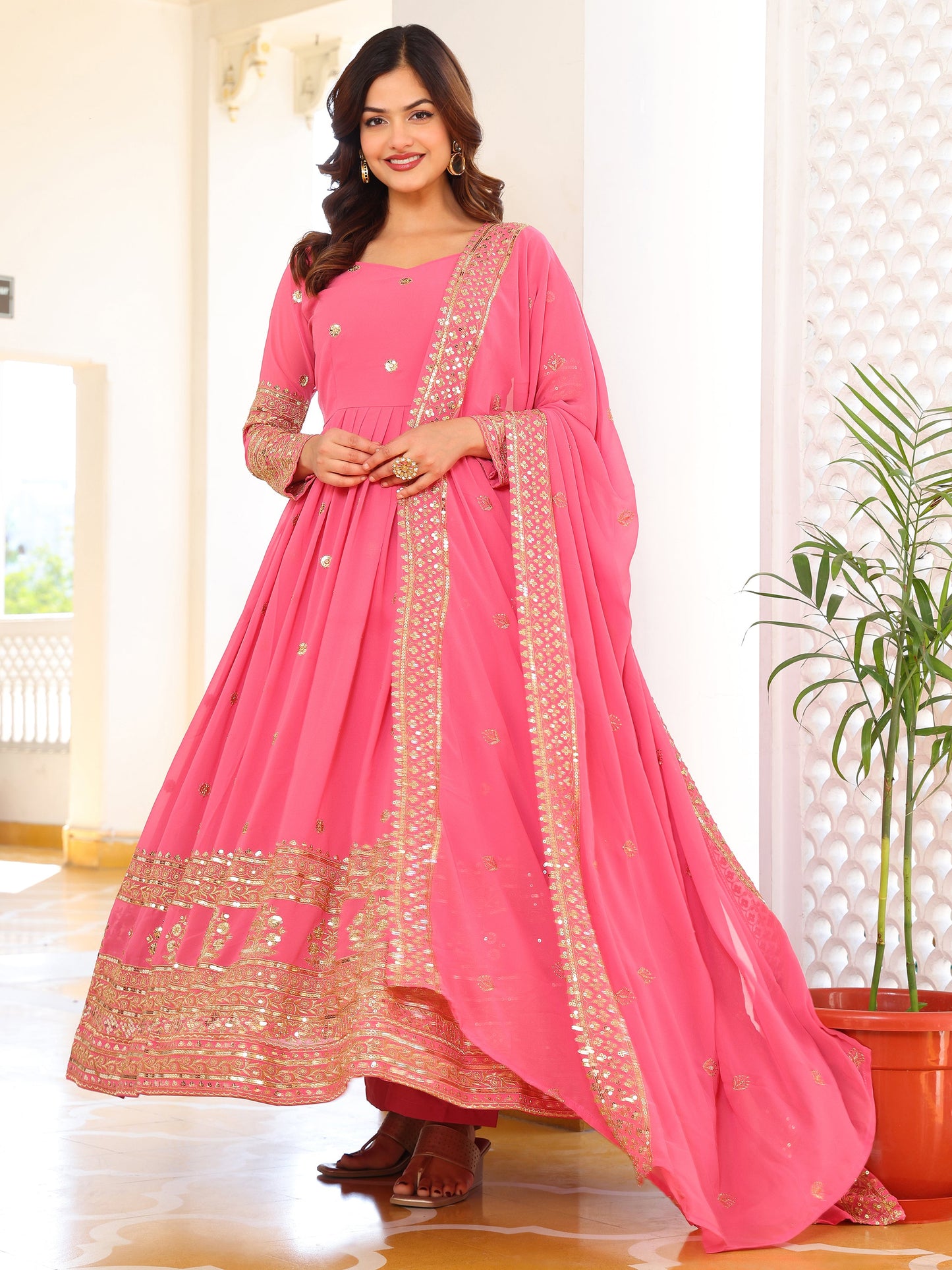 Party Wear Georgette Pink Anarkli Suit