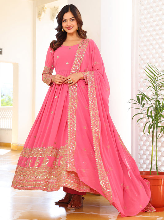 Party Wear Georgette Pink Anarkli Suit