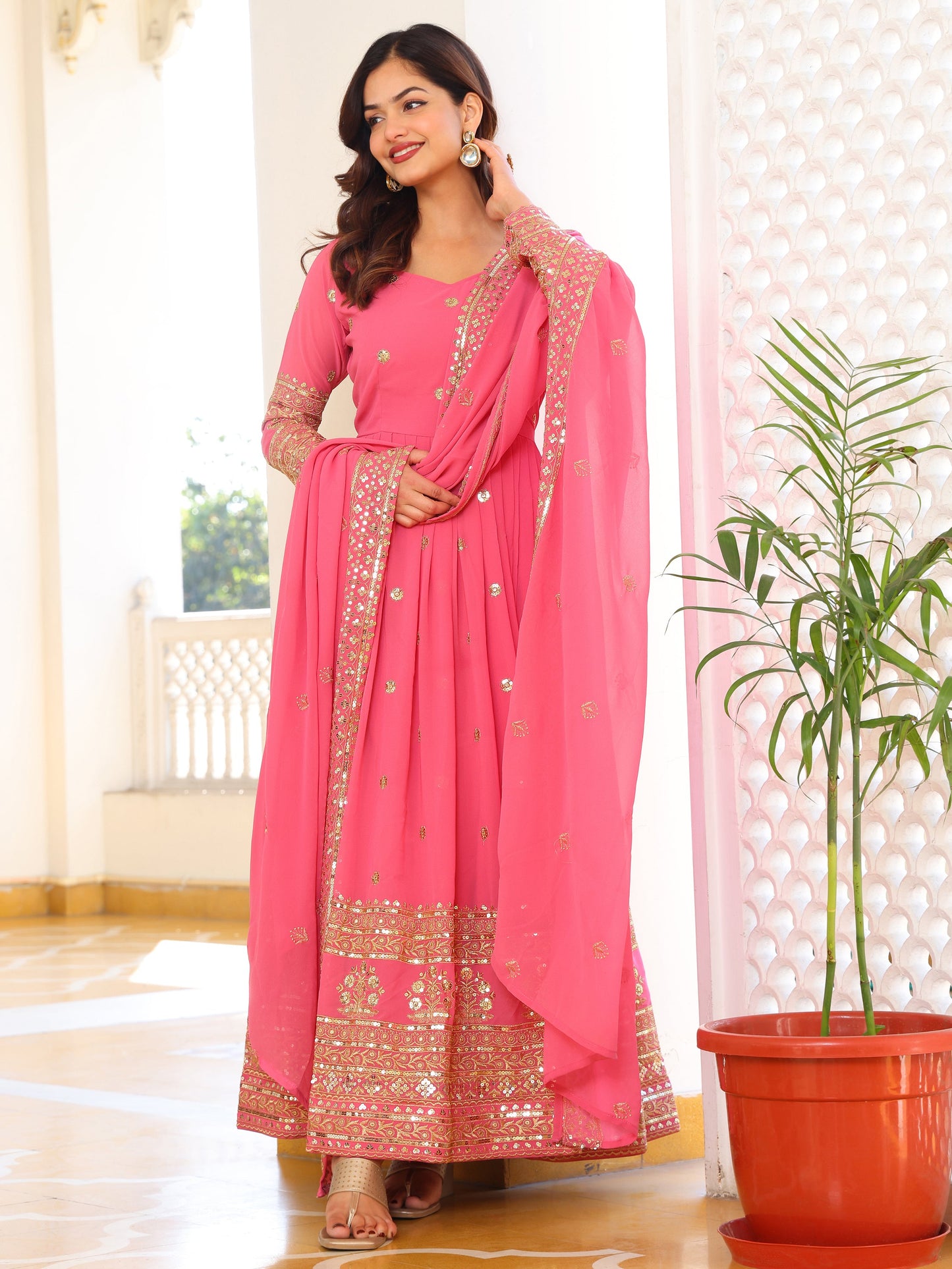 Party Wear Georgette Pink Anarkli Suit