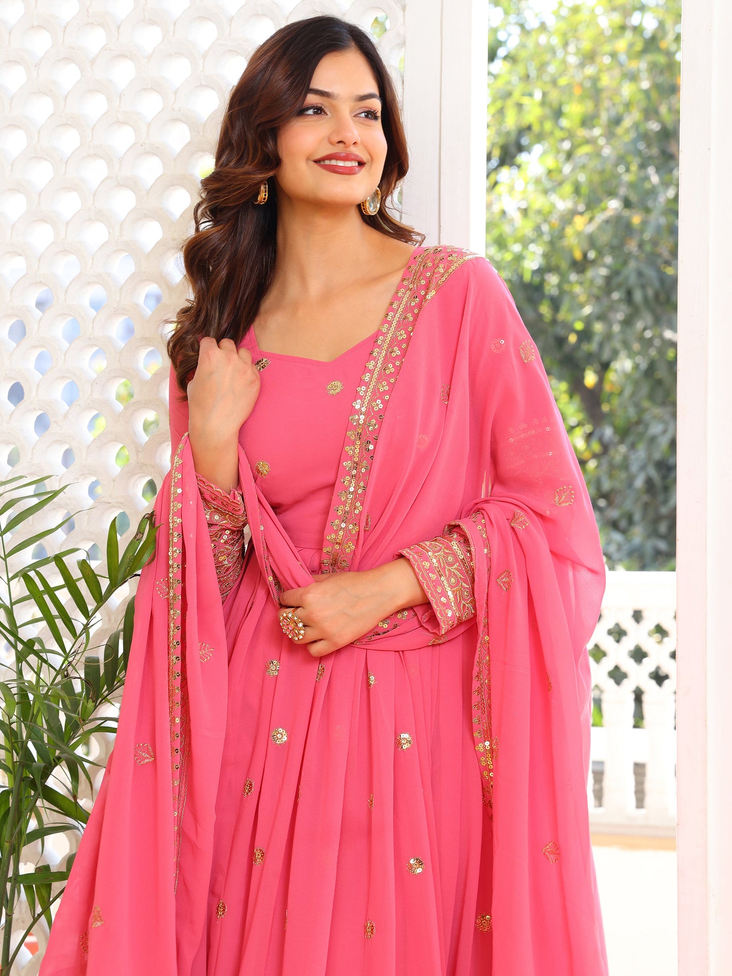 Party Wear Georgette Pink Anarkli Suit