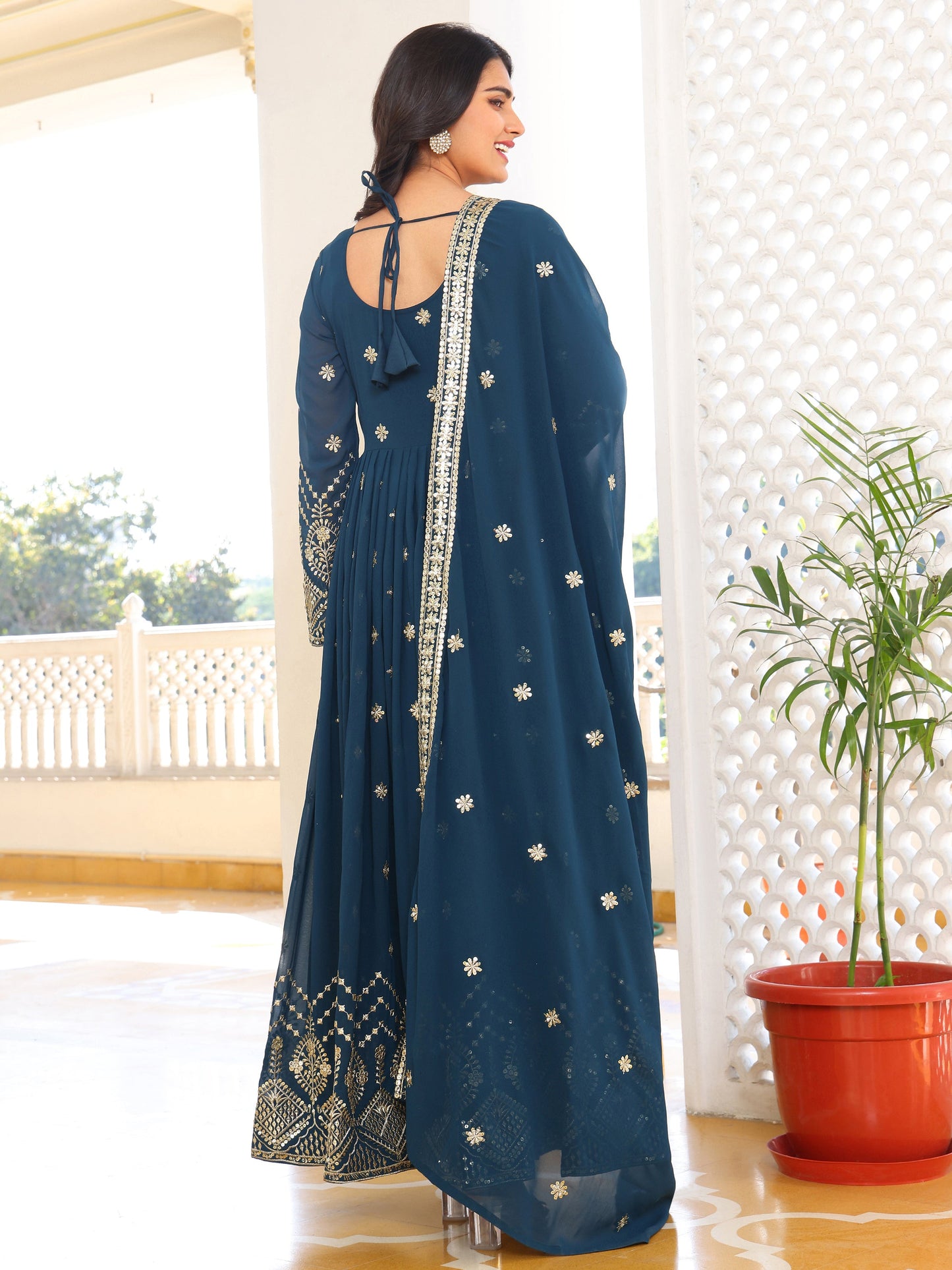 Embroidered Party Wear Turquoise Anarkali Suit