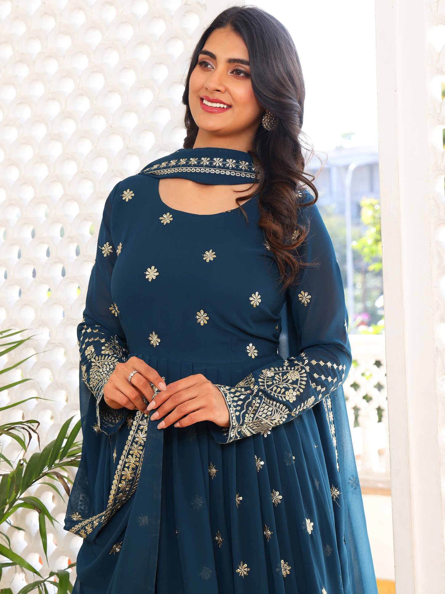 Embroidered Party Wear Turquoise Anarkali Suit