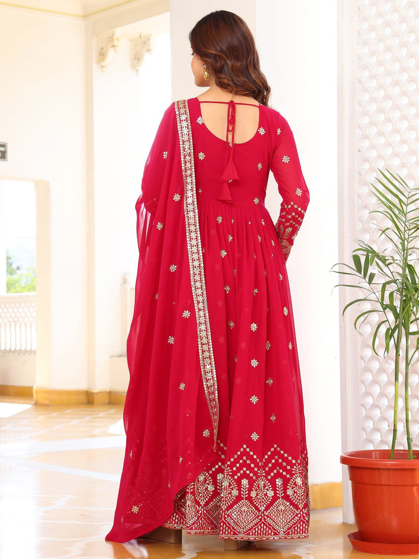 Embroidered Party Wear Pink Anarkali Suit