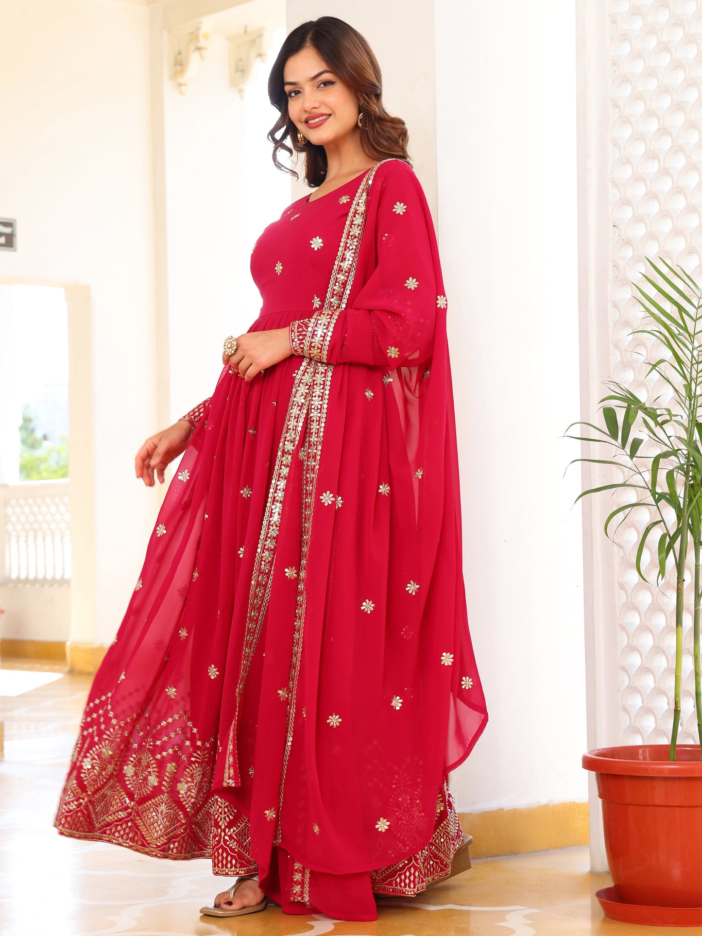 Embroidered Party Wear Pink Anarkali Suit