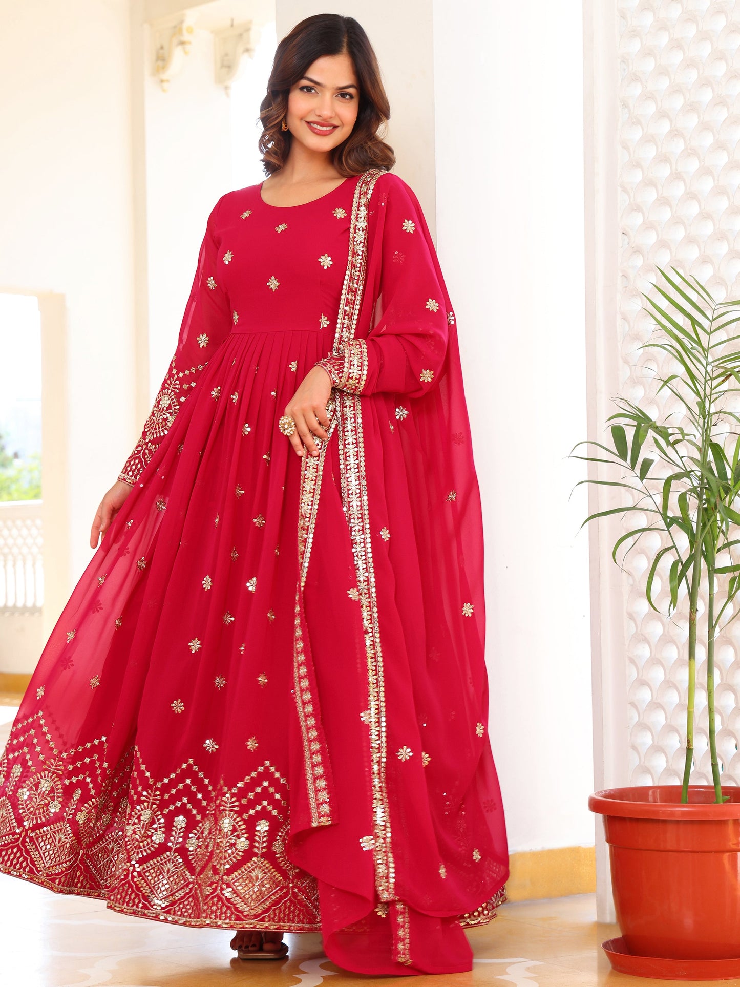 Embroidered Party Wear Pink Anarkali Suit