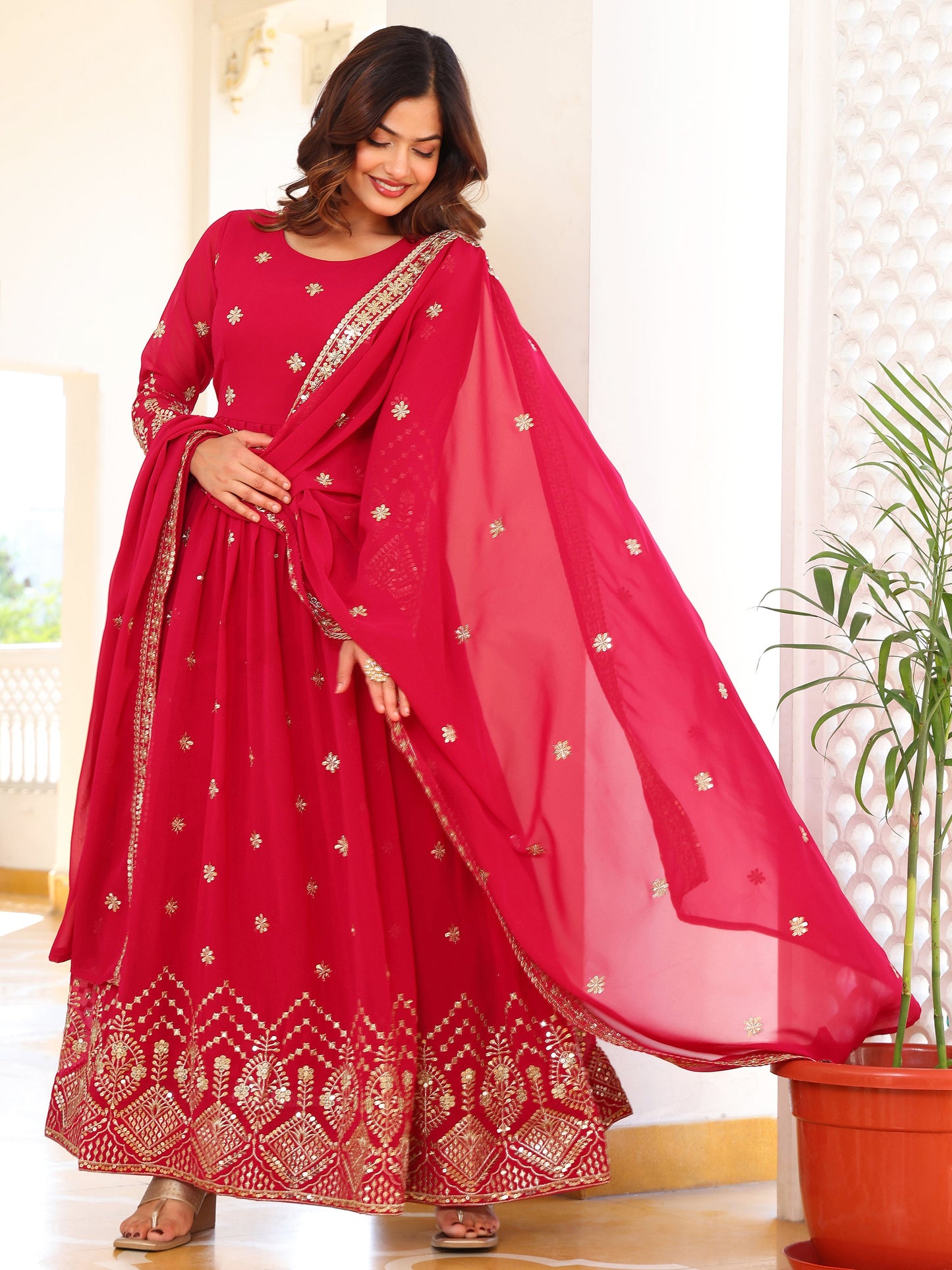 Embroidered Party Wear Pink Anarkali Suit