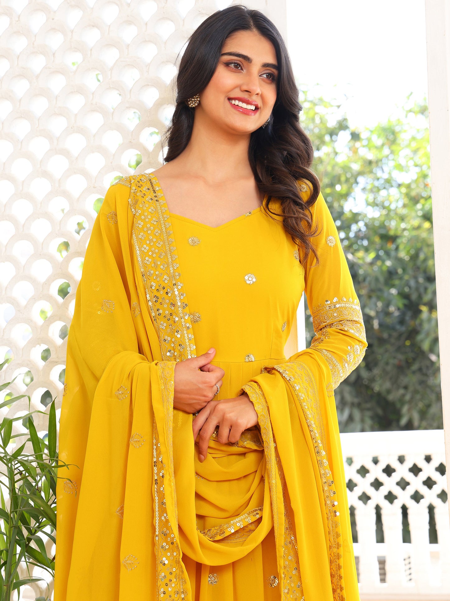 Party Wear Georgette Yellow Anarkli Suit