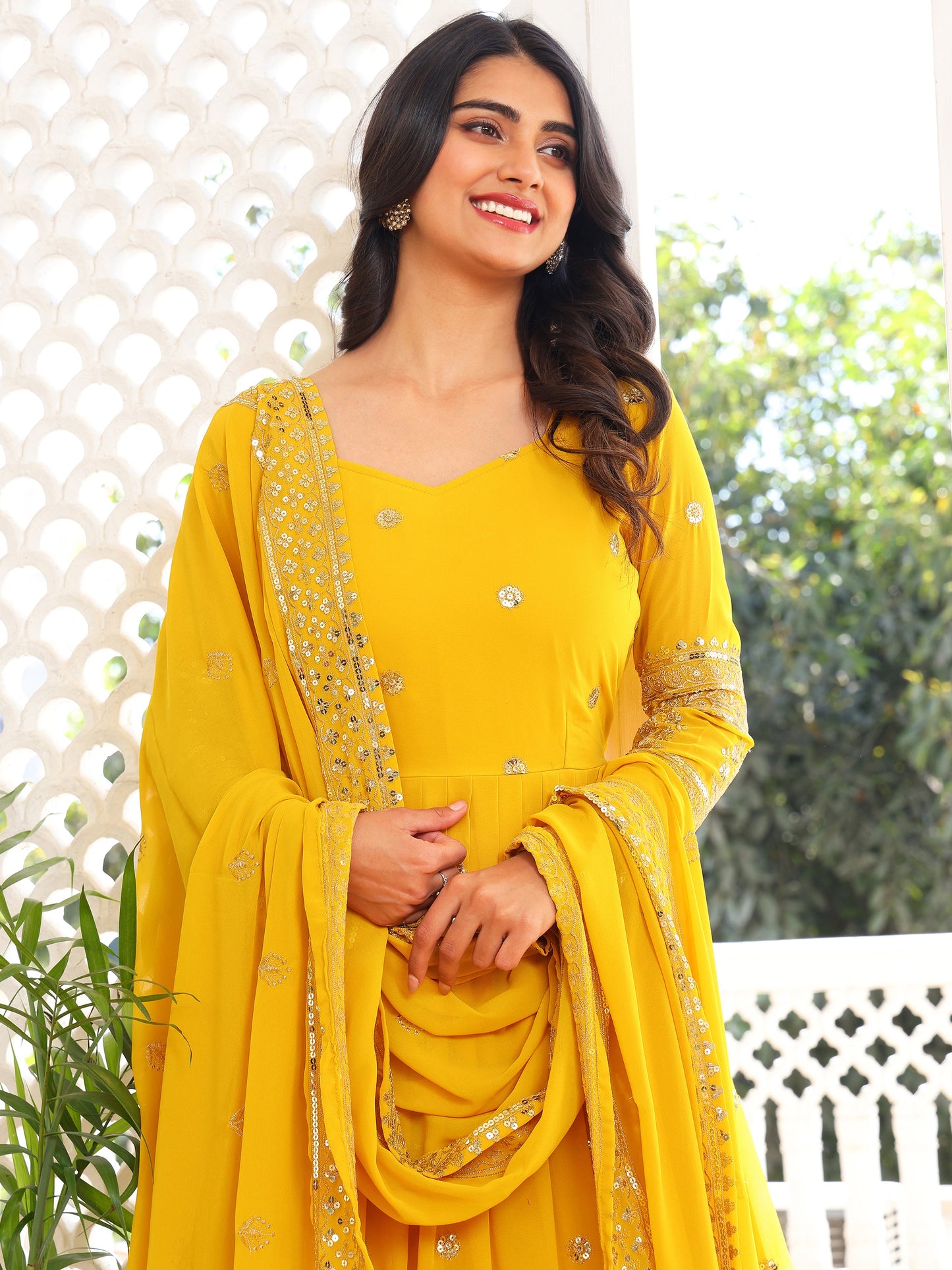 Party Wear Georgette Yellow Anarkli Suit