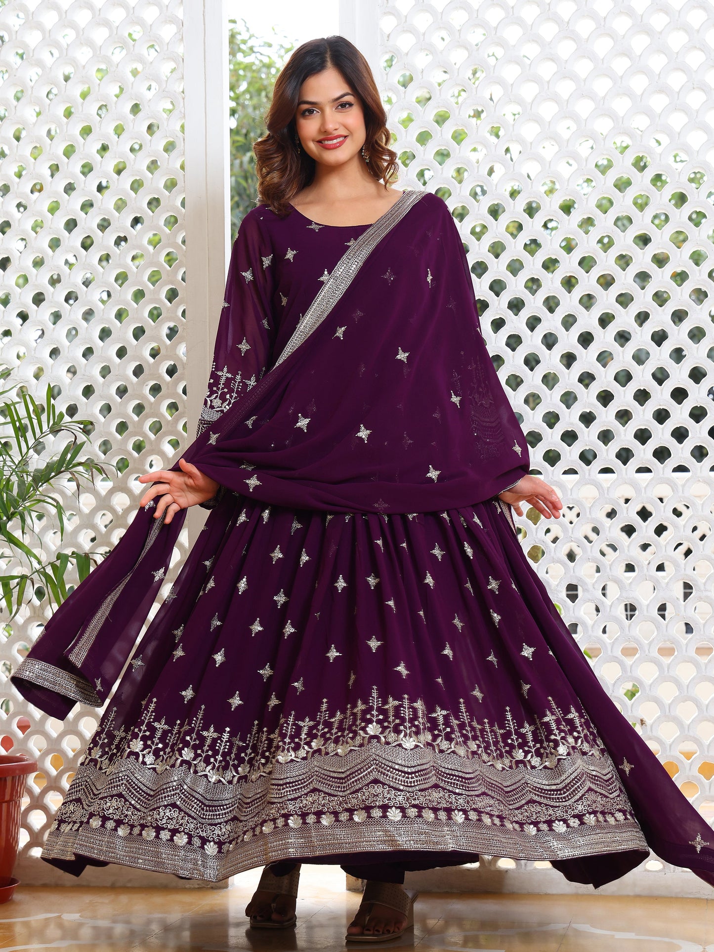 Georgette Festival Wear Purple Anarkali Suit