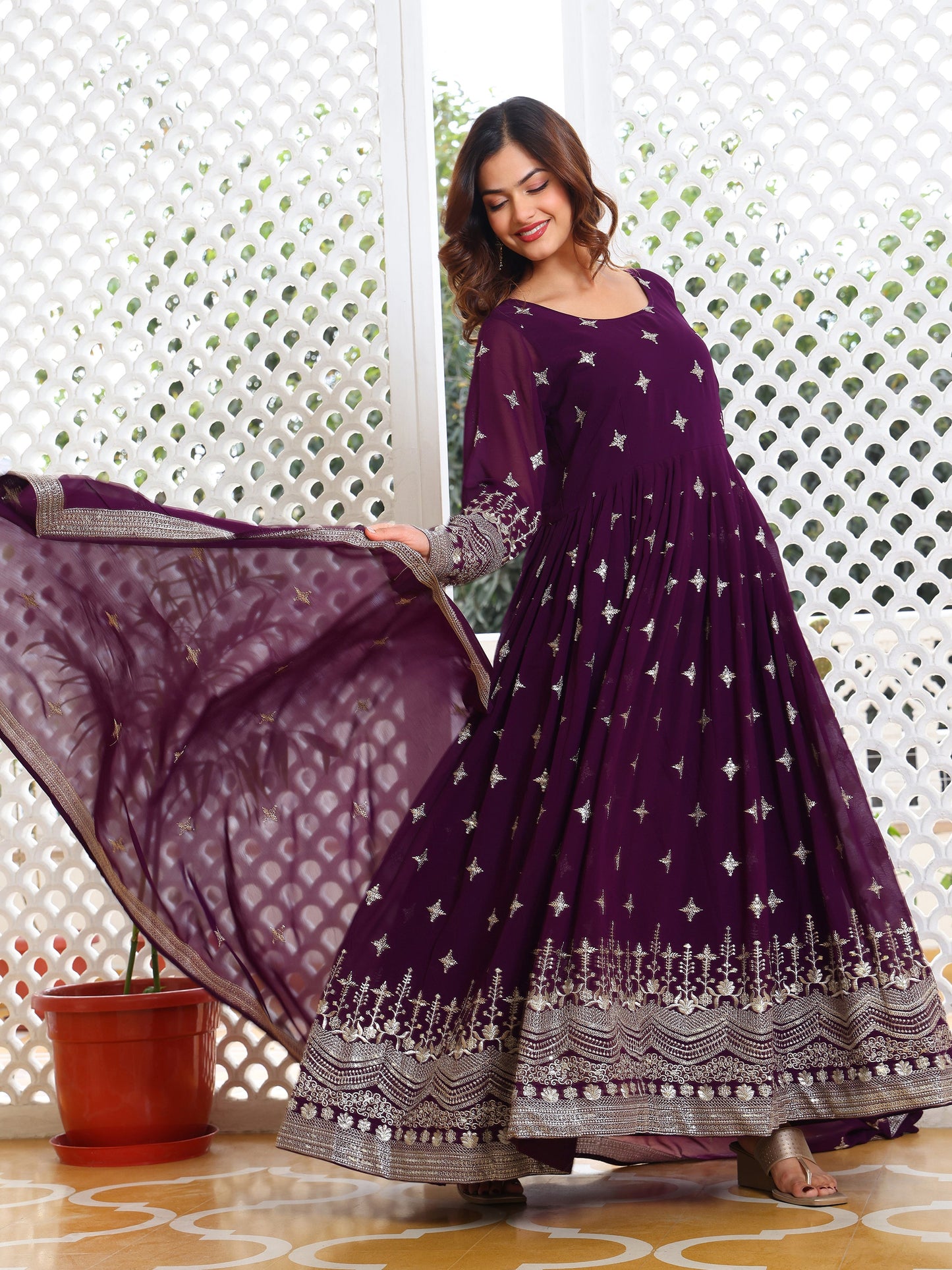 Georgette Festival Wear Purple Anarkali Suit