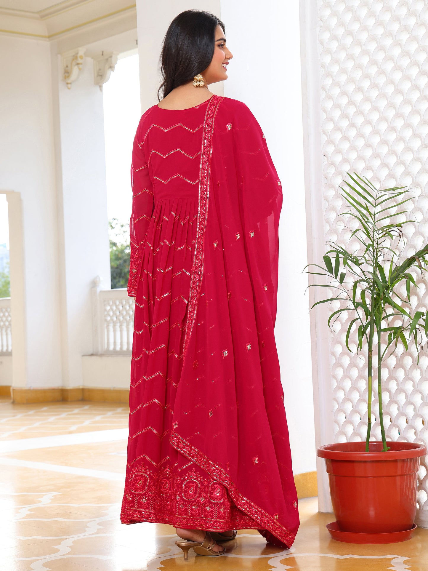 Georgette Party Wear Pink Anarkali Suit