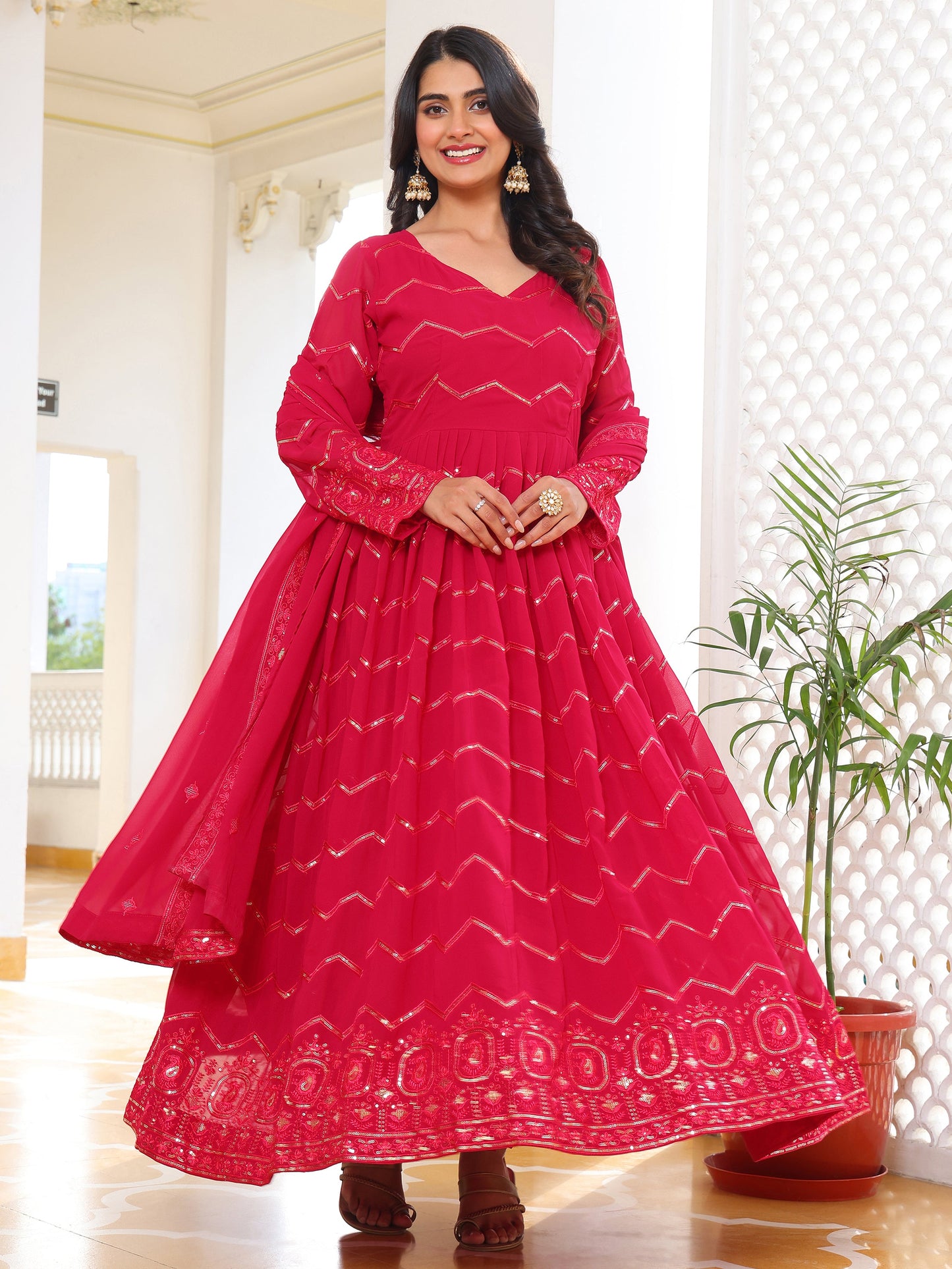 Georgette Party Wear Pink Anarkali Suit