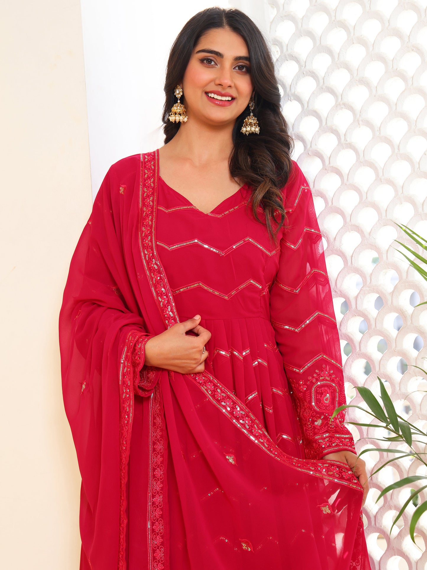 Georgette Party Wear Pink Anarkali Suit