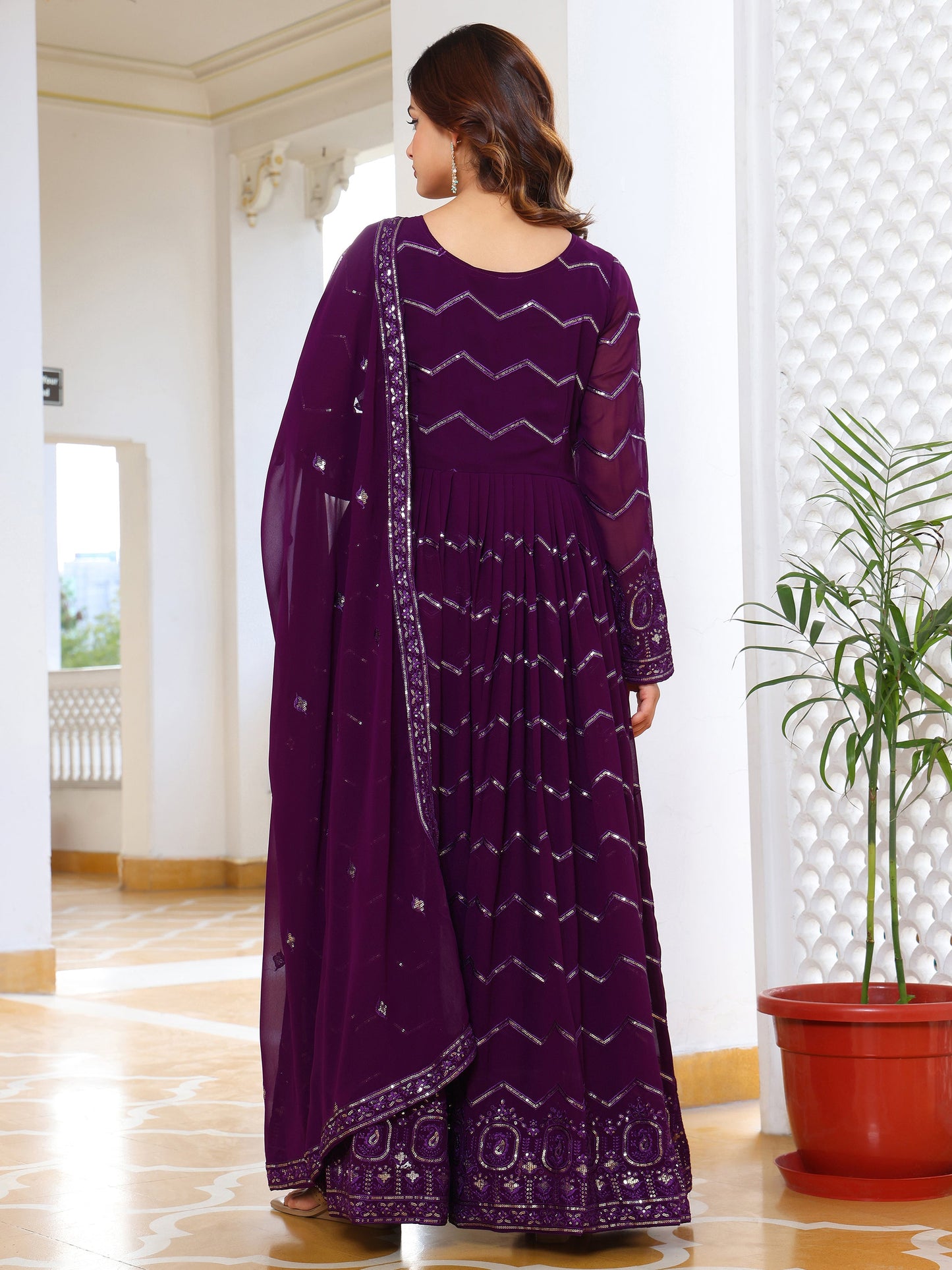 Georgette Party Wear Wine Anarkali Suit