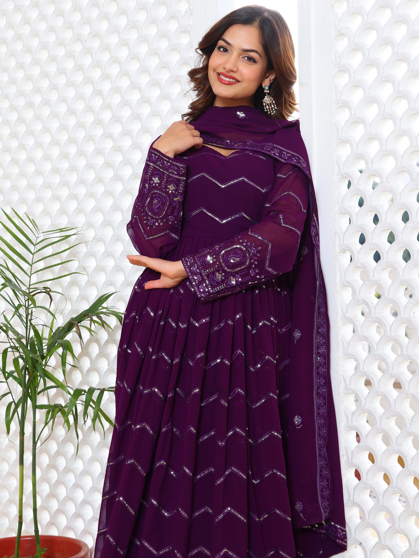 Georgette Party Wear Wine Anarkali Suit