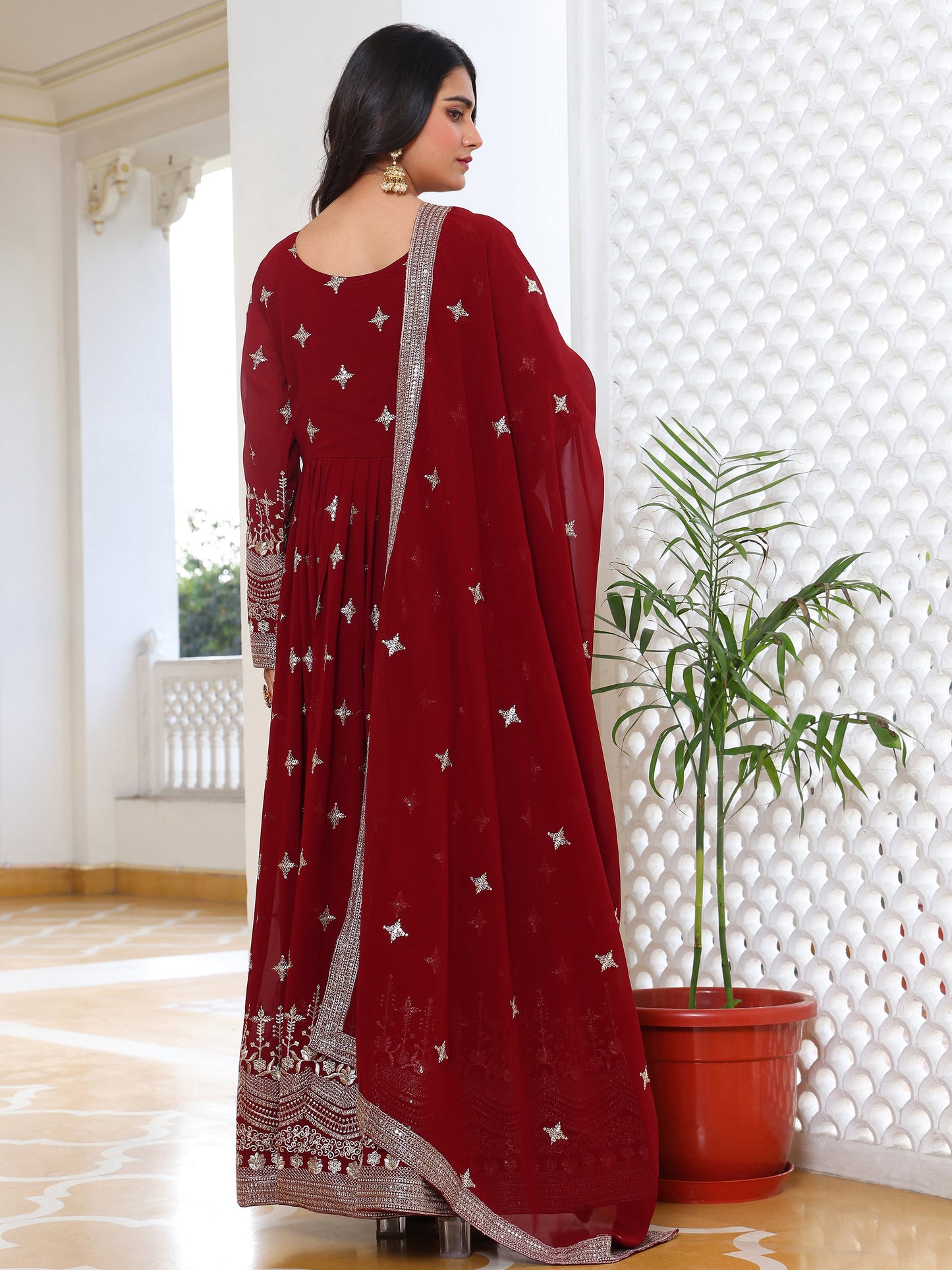 Georgette Festival Wear Maroon Anarkali Suit