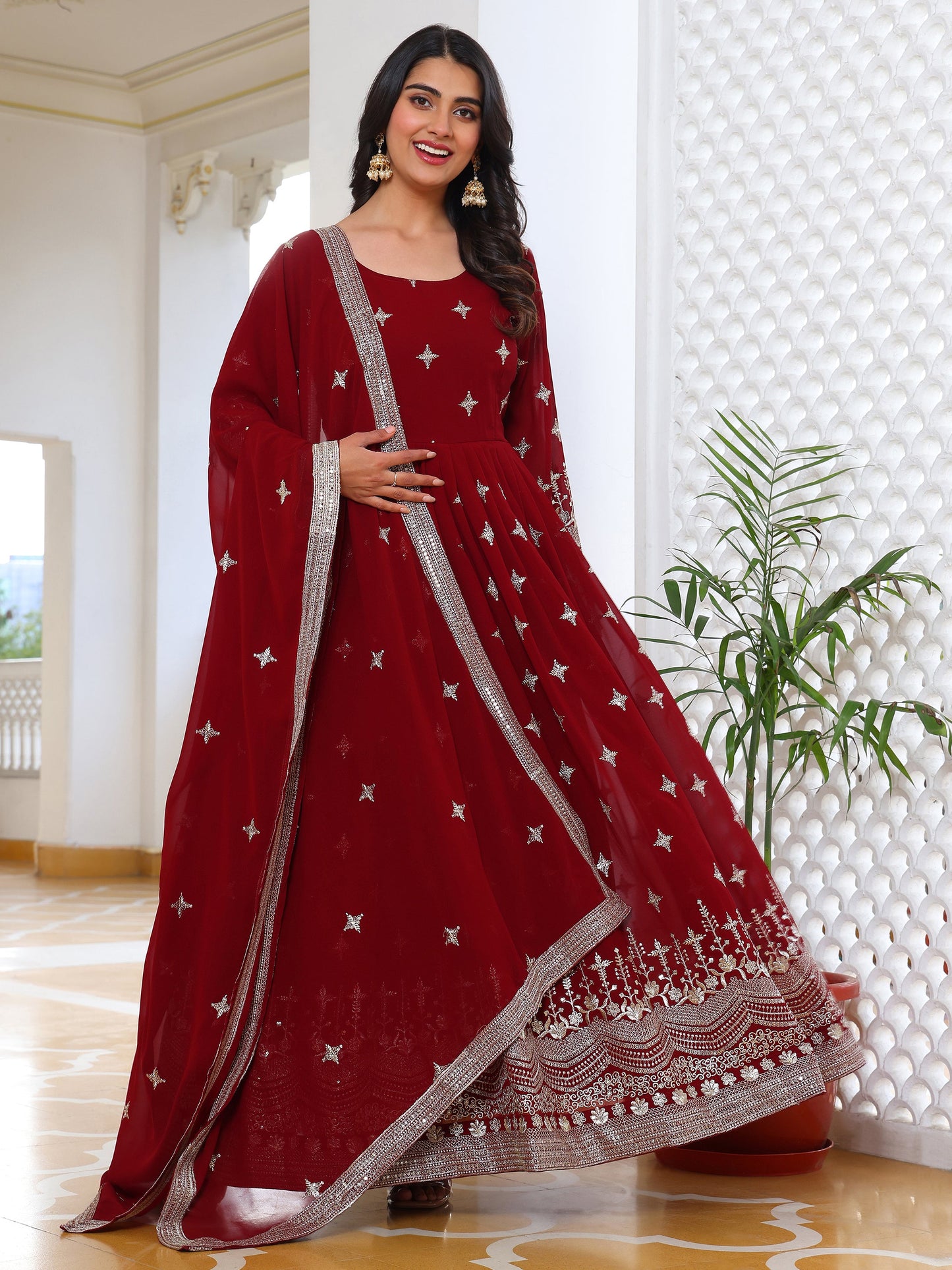 Georgette Festival Wear Maroon Anarkali Suit