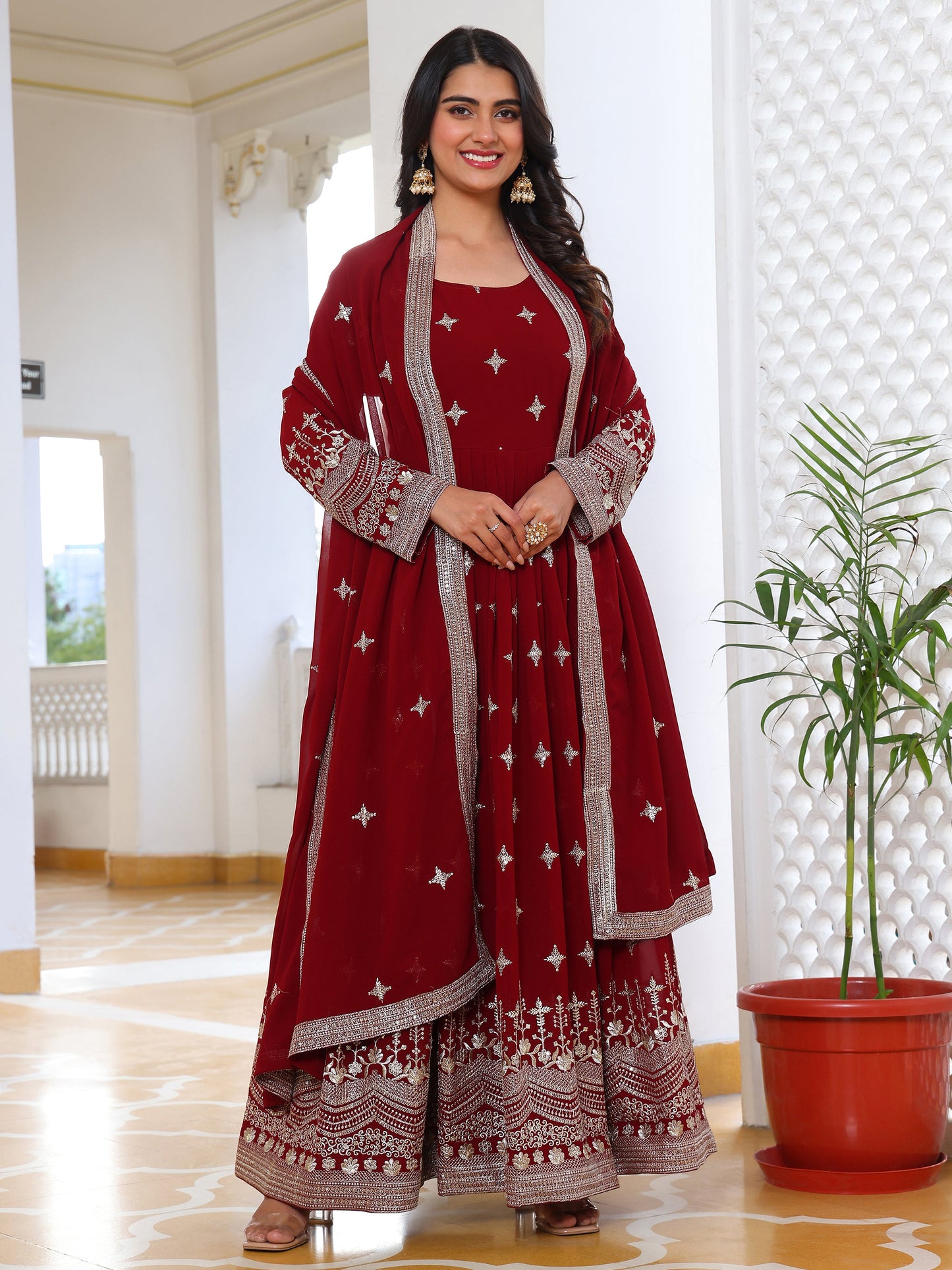 Georgette Festival Wear Maroon Anarkali Suit