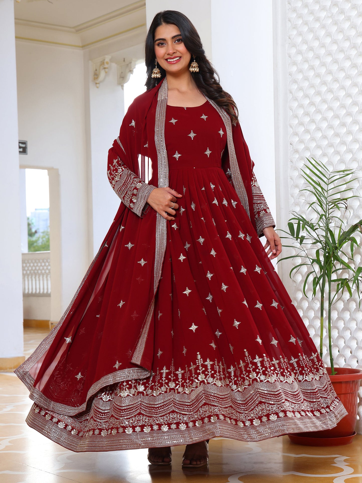 Georgette Festival Wear Maroon Anarkali Suit