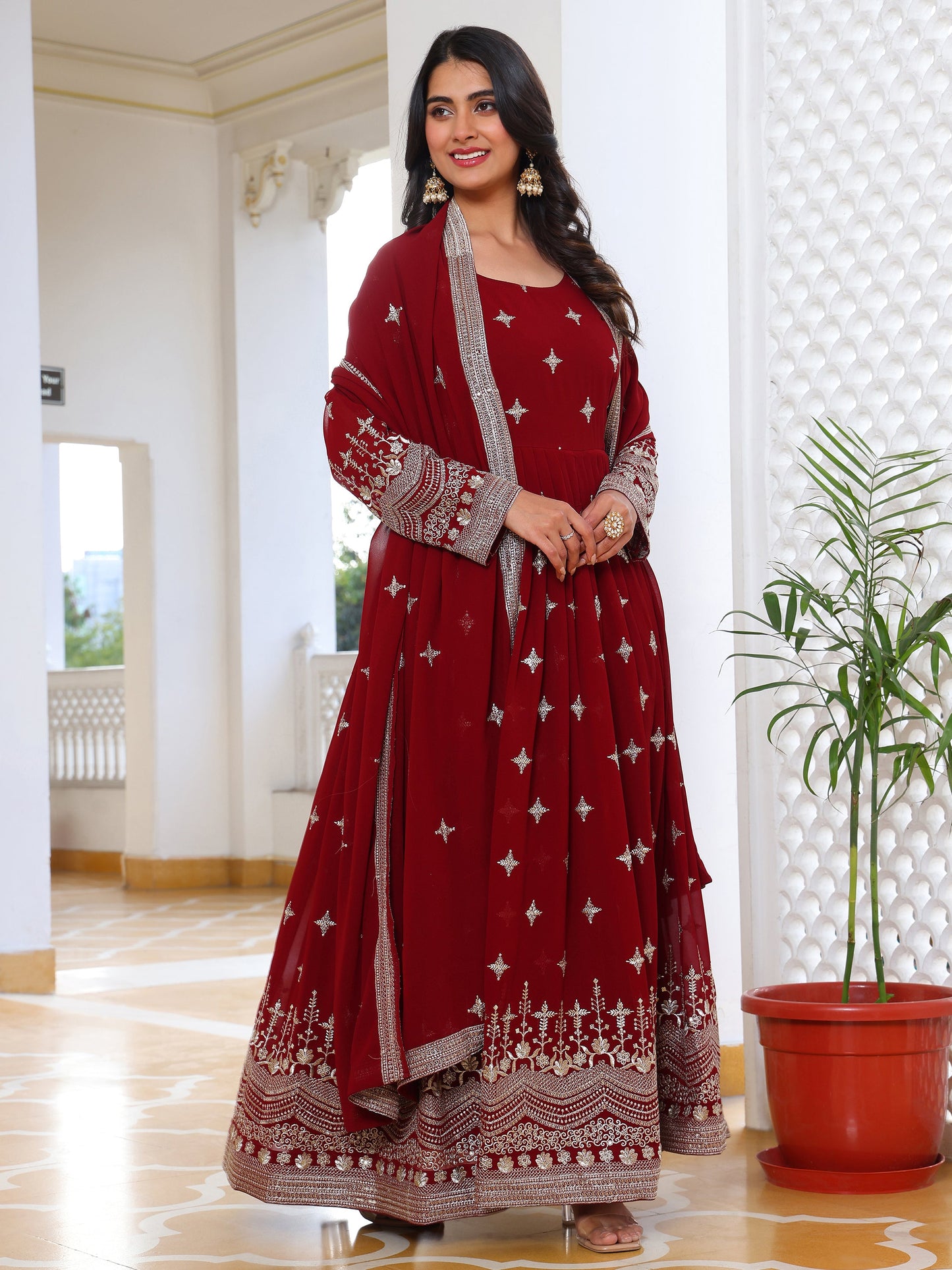 Georgette Festival Wear Maroon Anarkali Suit