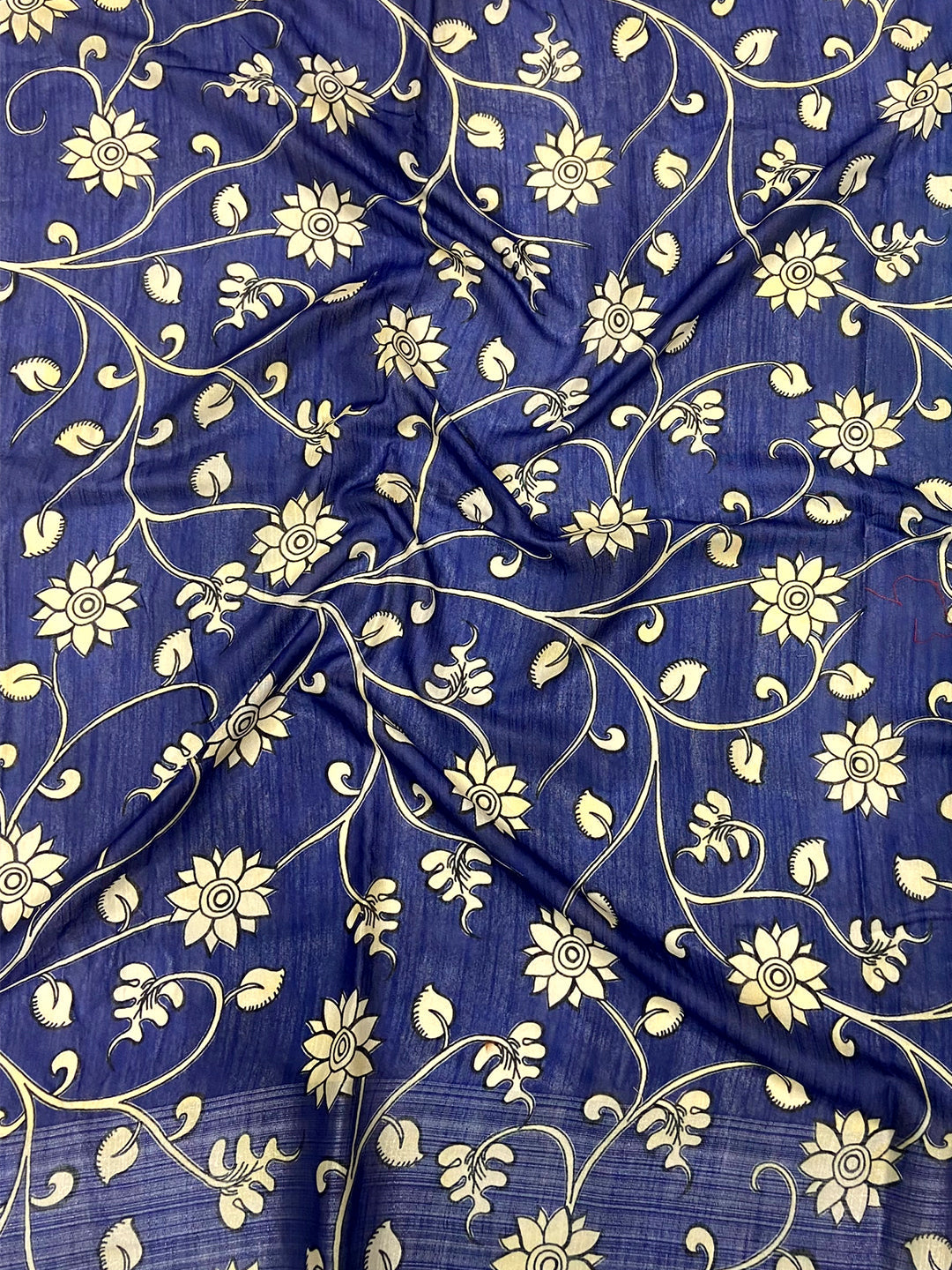 Sky Blue Linen Kalamkari Print Saree by My Store