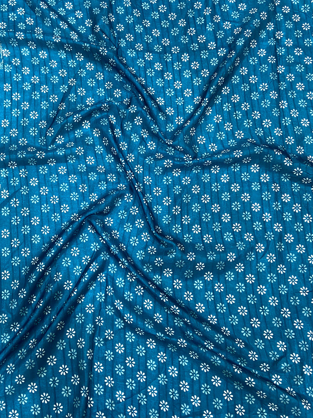 Teal Blue Leaf Print Ghicha Handloom Saree by My Store