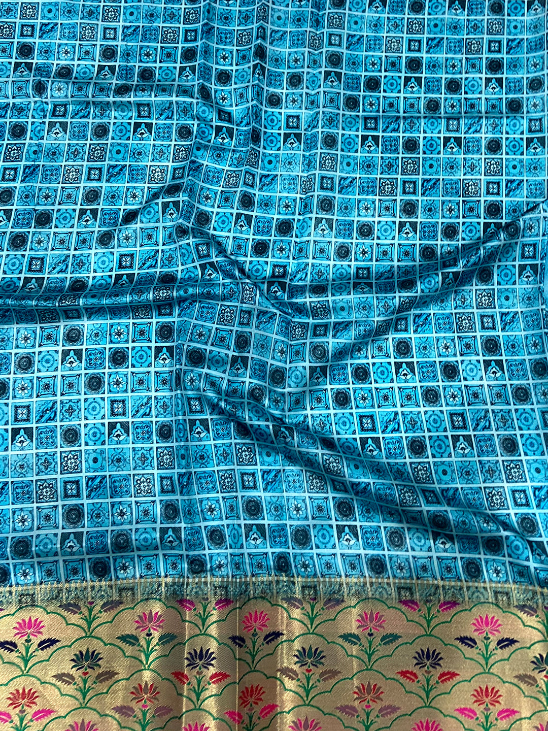 Sky Blue Freehand Digital Print Soft Silk Saree by My Store