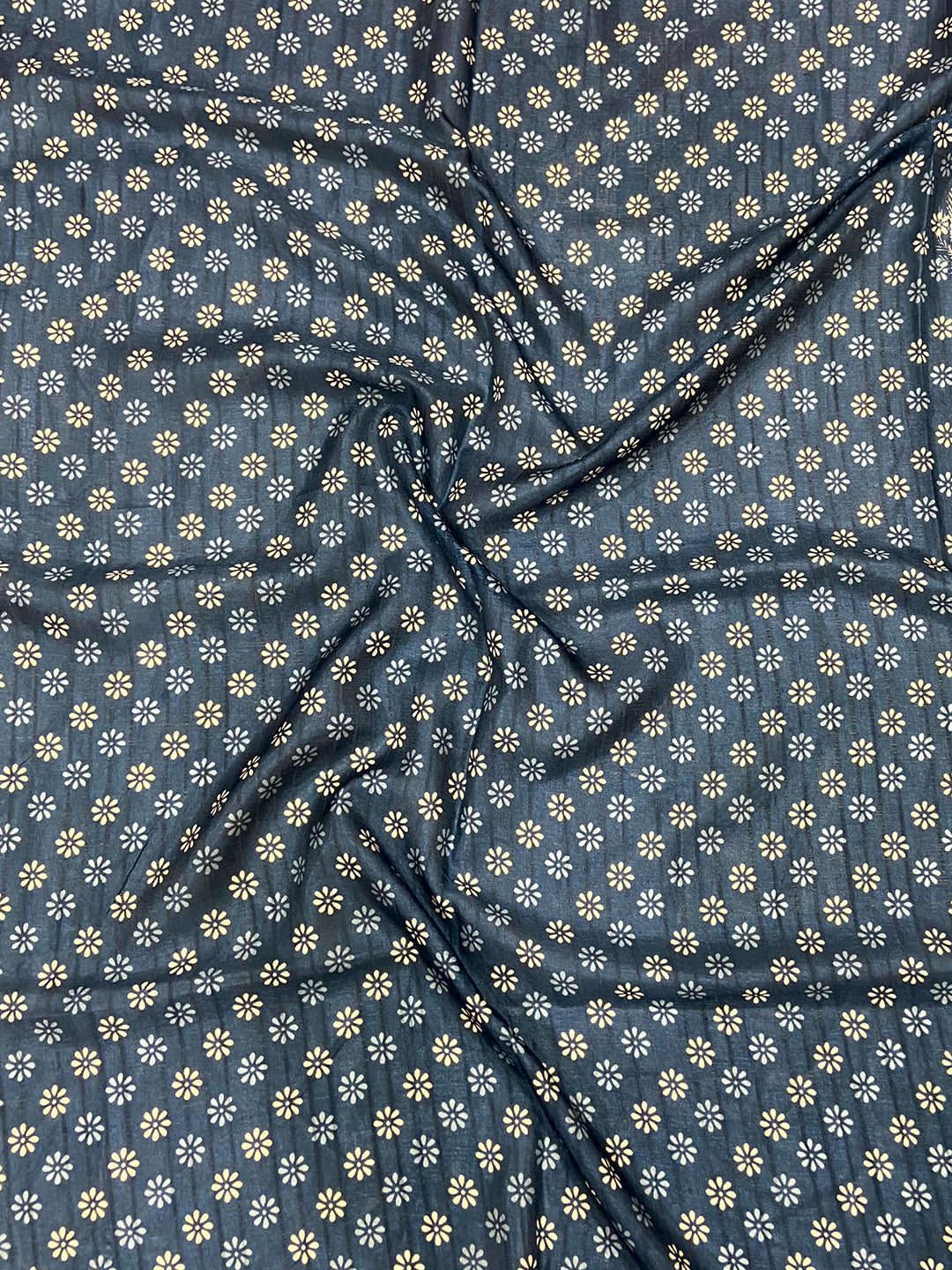 Steel Blue Leaf Print Ghicha Handloom Saree by My Store