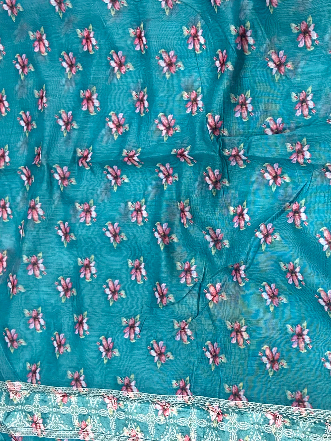 Sky Blue Lakhnavi Linen Digital Print Saree by My Store