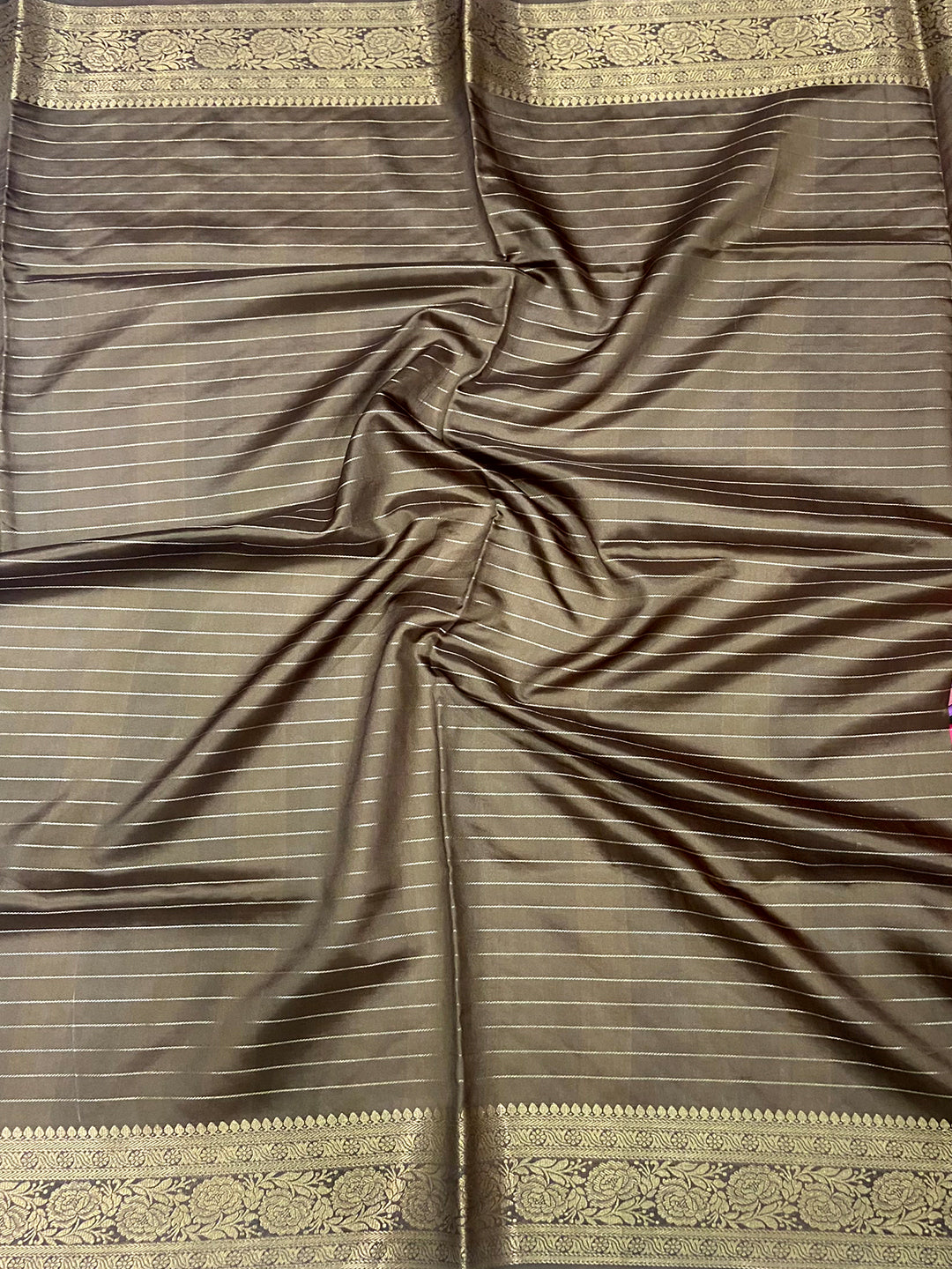 Brown Soft Gadwal Pattu Geometric Saree by My Store