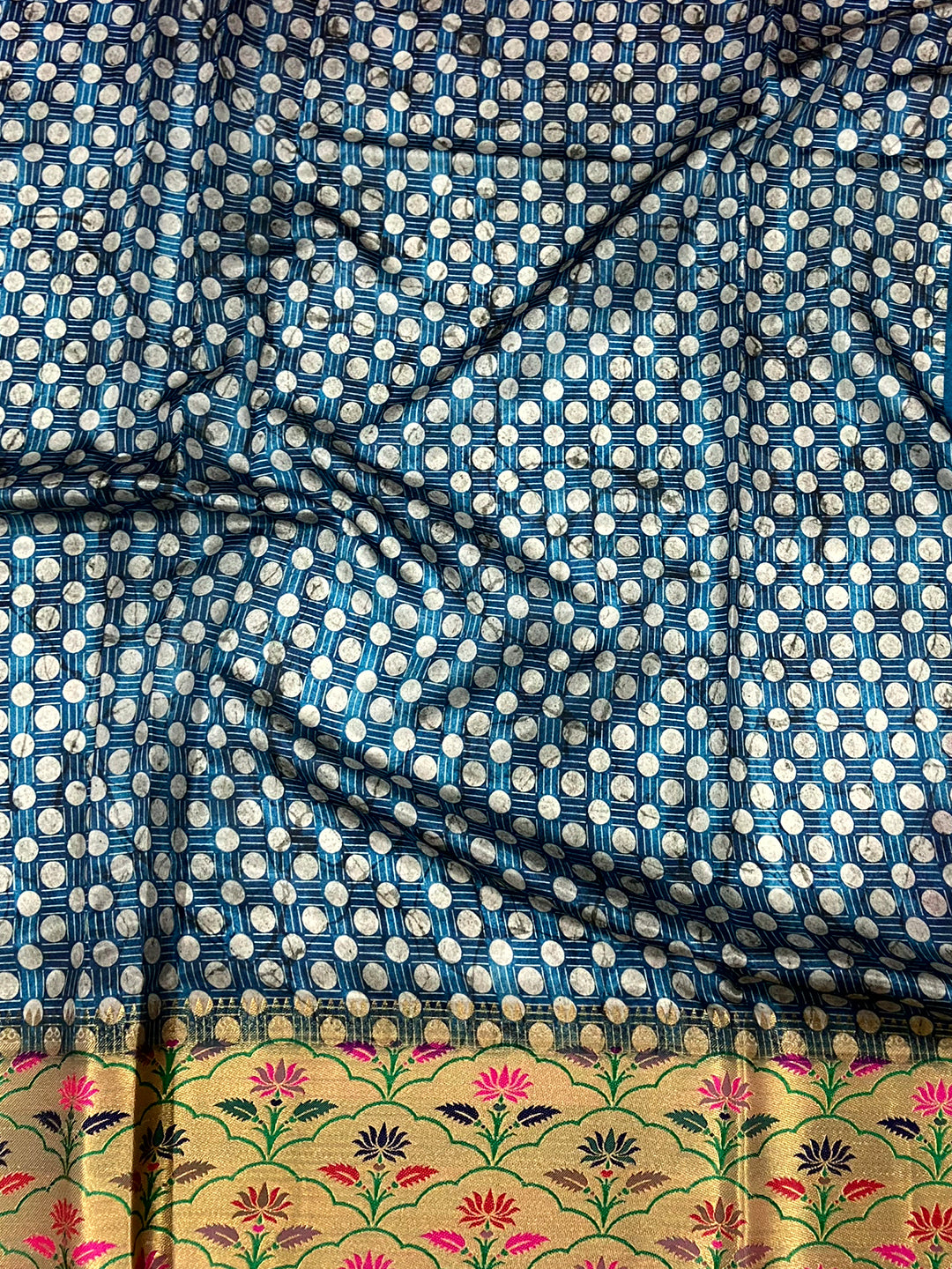 Dark Blue Freehand Digital Print Soft Silk Saree by My Store