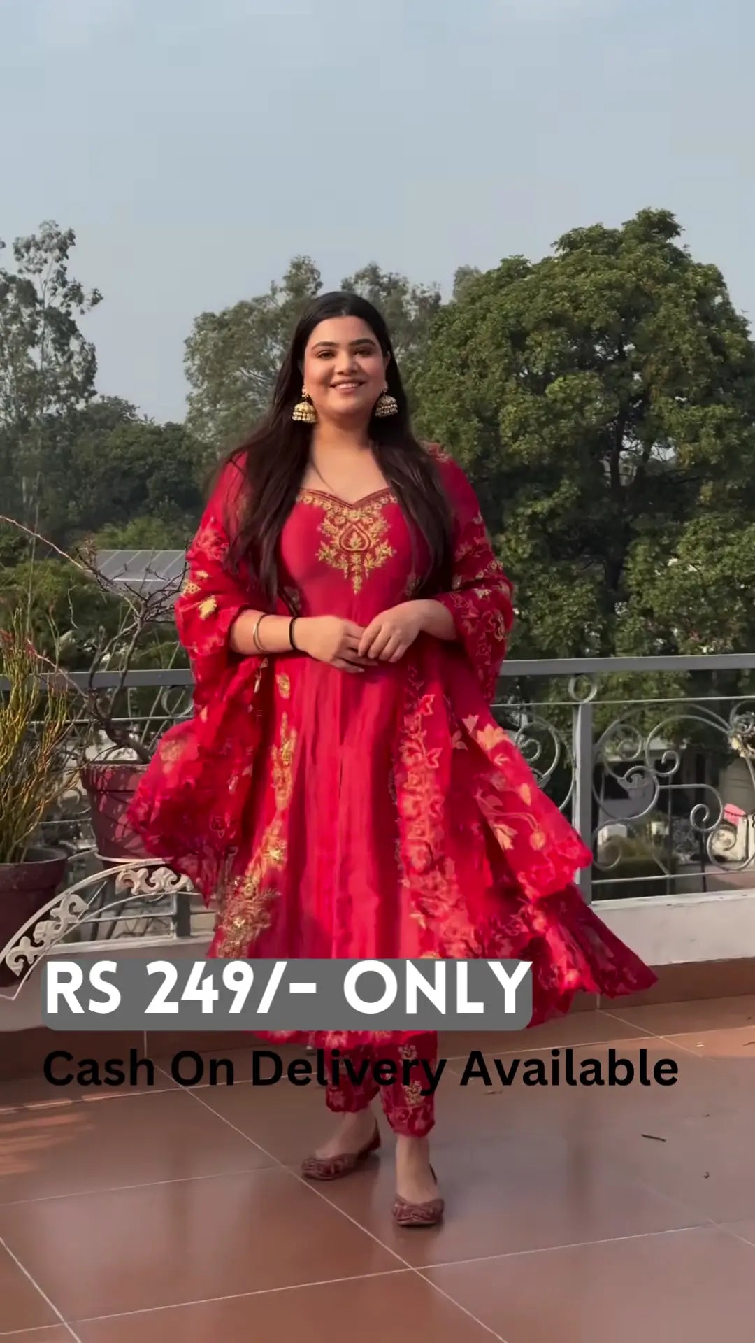 Royal Red Embroidered Anarkali with Dupatta - My Store