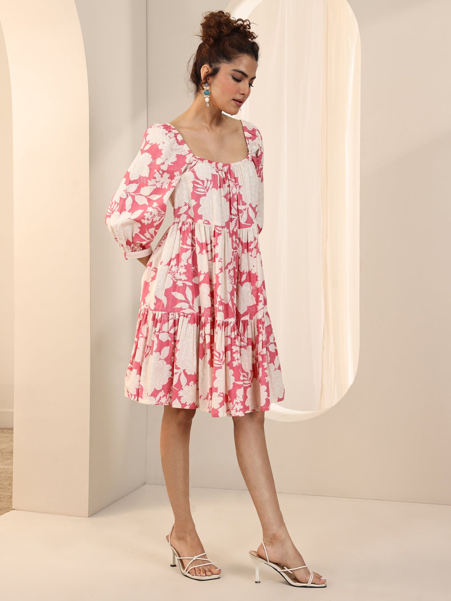 Coral Printed Cotton A-Line One Piece Dress