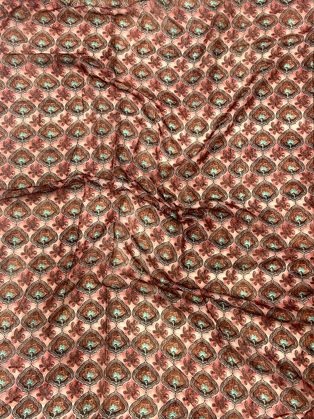 Peach Linen Block Kalamkari Print Saree by My Store
