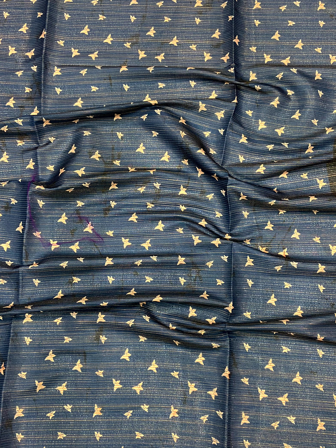 Deep Teal Monochromatic Botanical Print Saree by My Store
