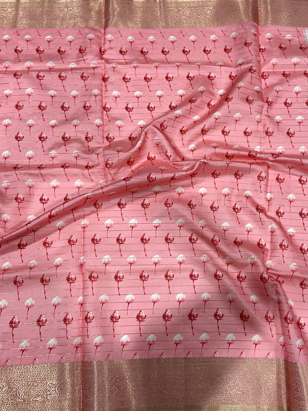 Rose Pink Banarasi Silk Digital Printed Saree by My Store