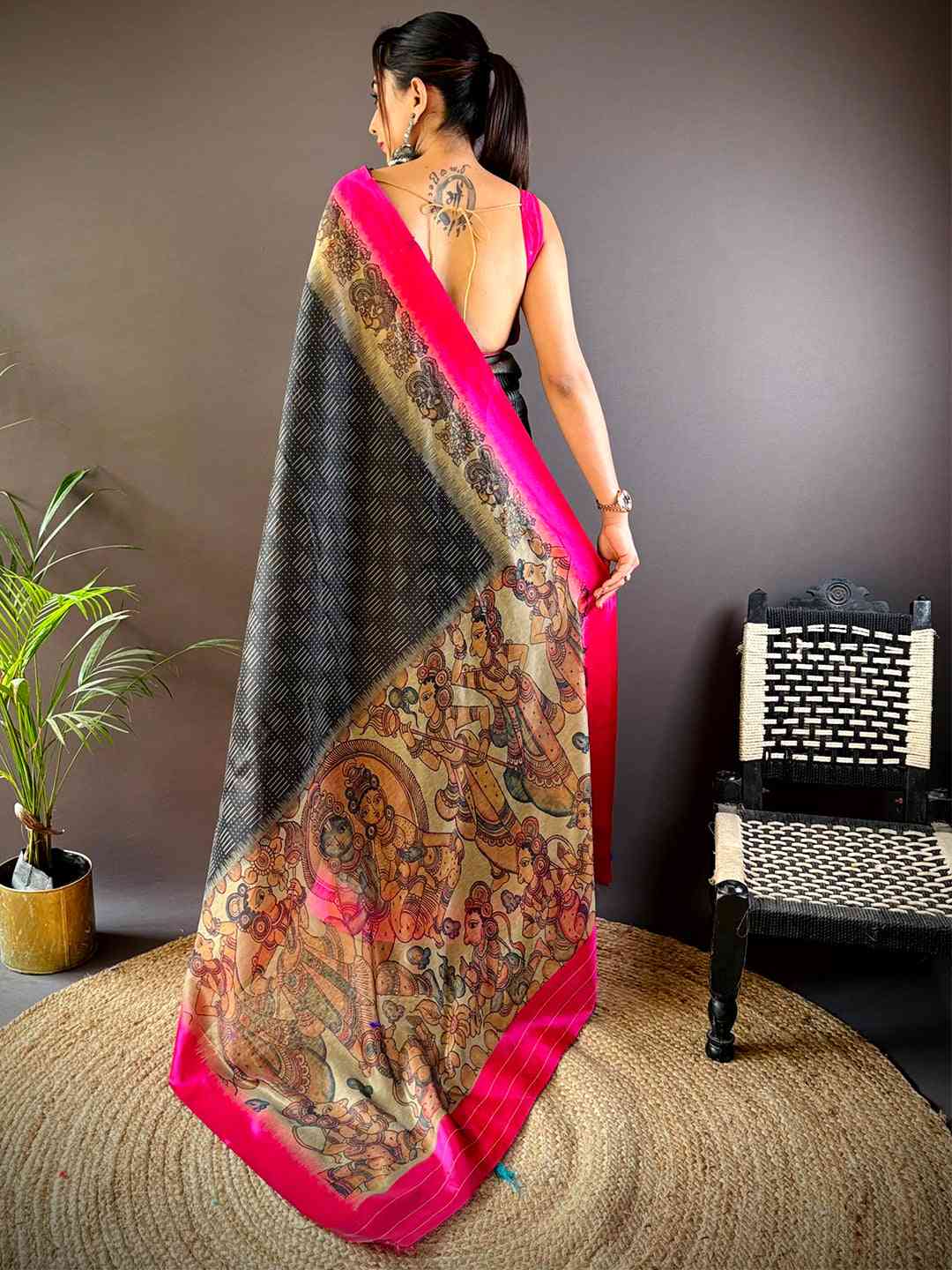 Black Soft Silk Kalamkari Pallu Saree