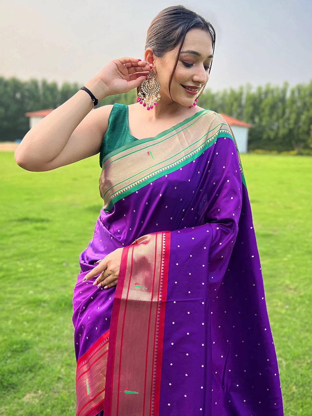 Purple Paithani Ganga Jamuna Broder Saree