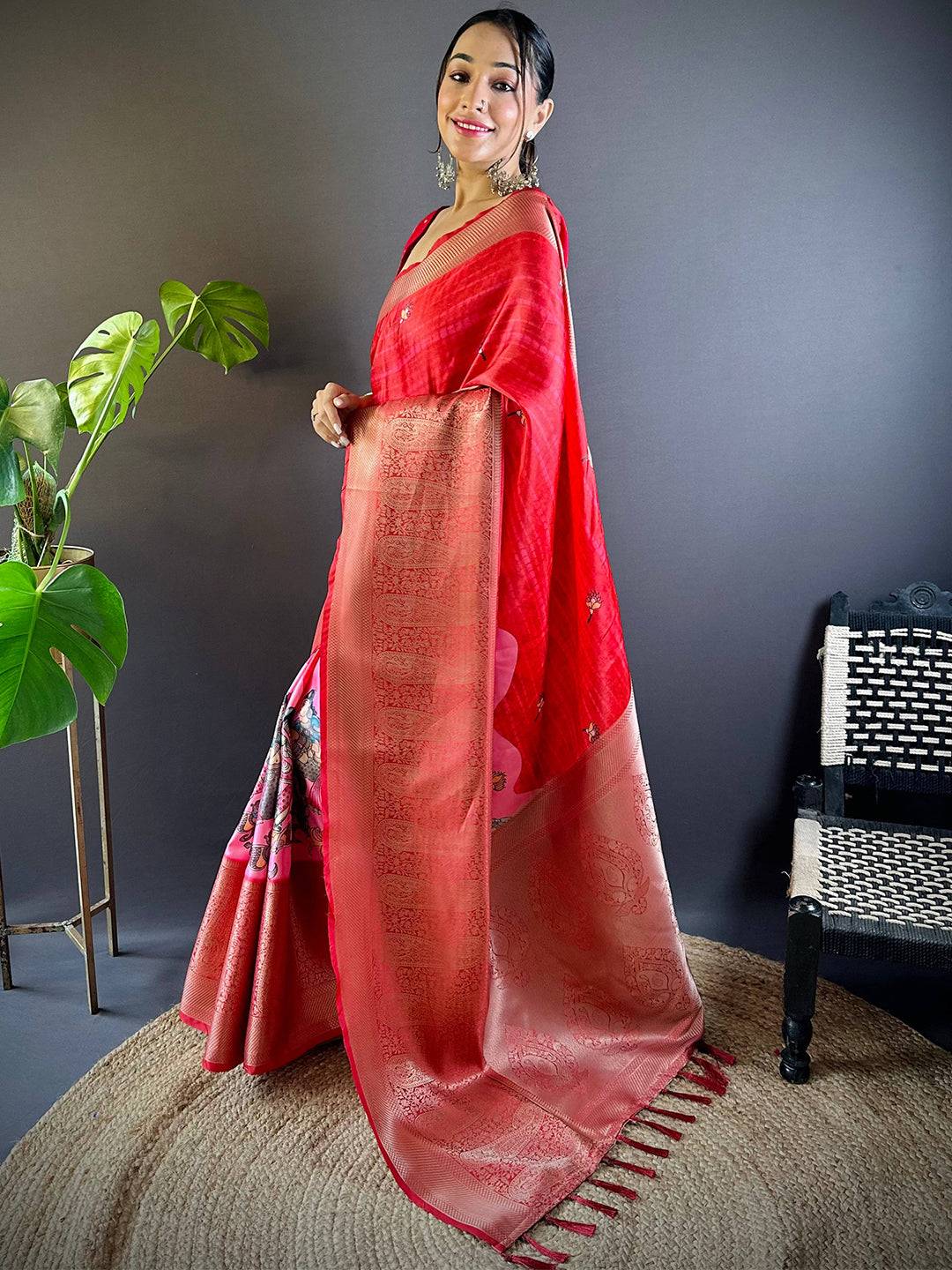 Blush Pink Charry Satin Floral Saree by My Store