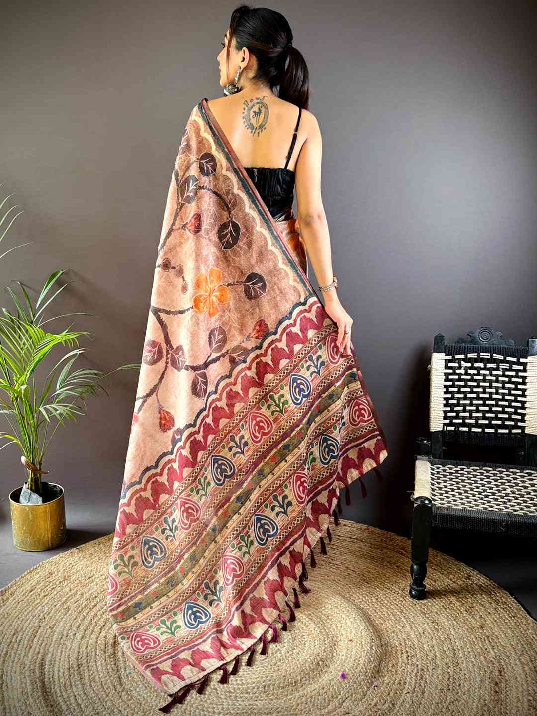 Light Brown Folklore Tissue Chanderi Saree by My Store
