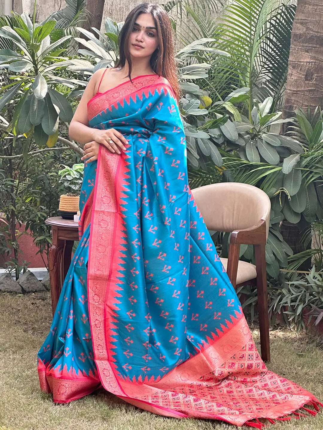 Blue Banarasi Silk Patola Pallu Saree