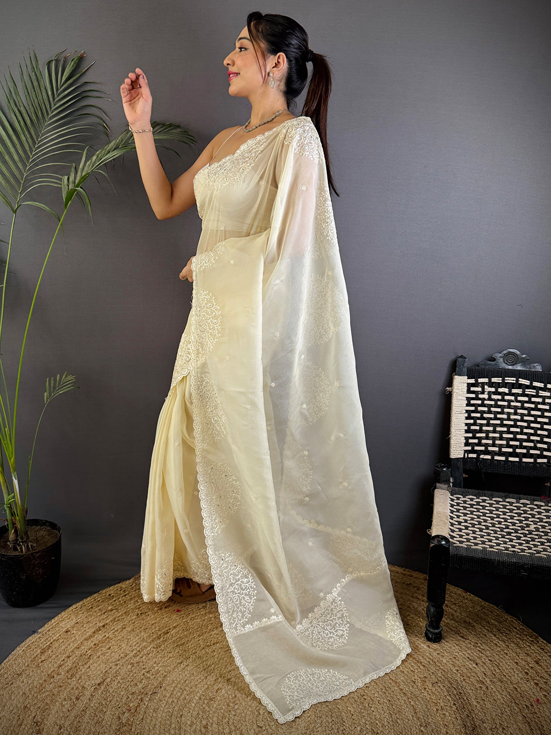 Ethereal White Soft Chiffon Saree by My Store