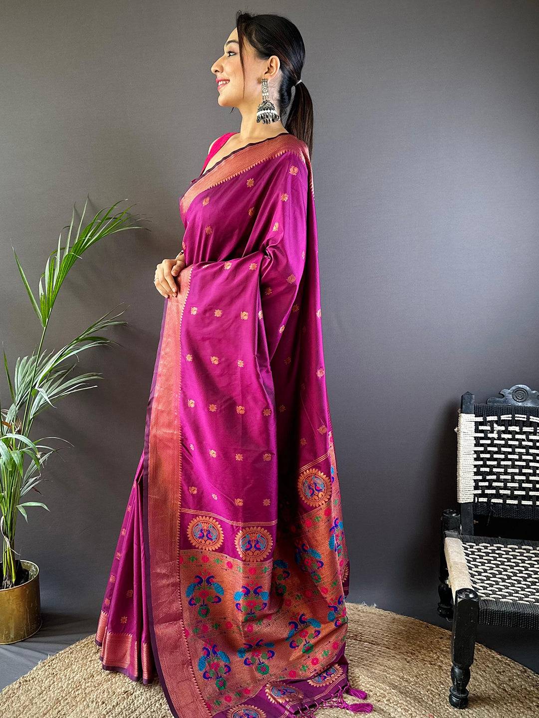 Deep Wine Copper Elegance Soft Silk Saree by My Store