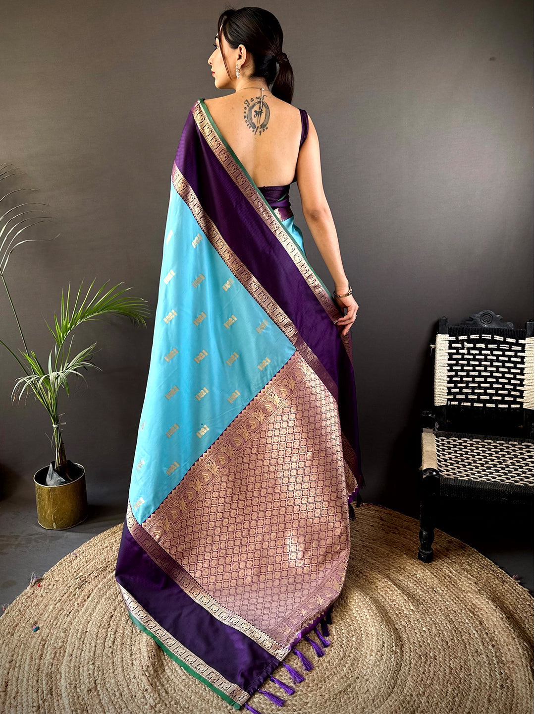 Ethereal Sky Gadhwal Soft Silk Saree by My Store