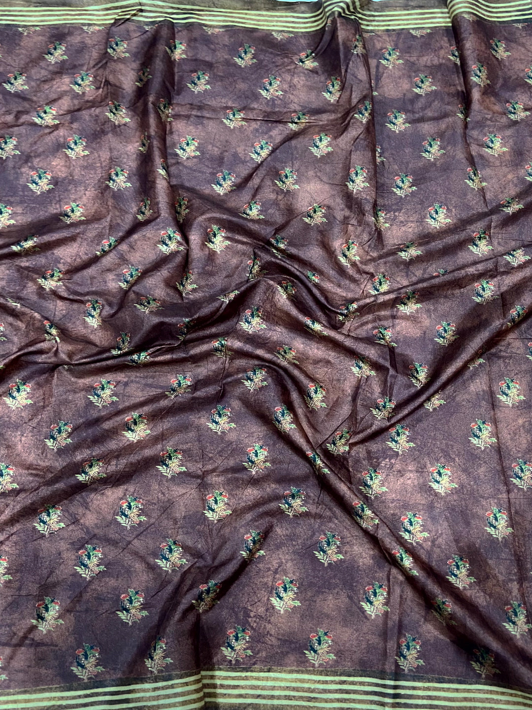 Rust Soft Dola Silk Printed Saree by My Store
