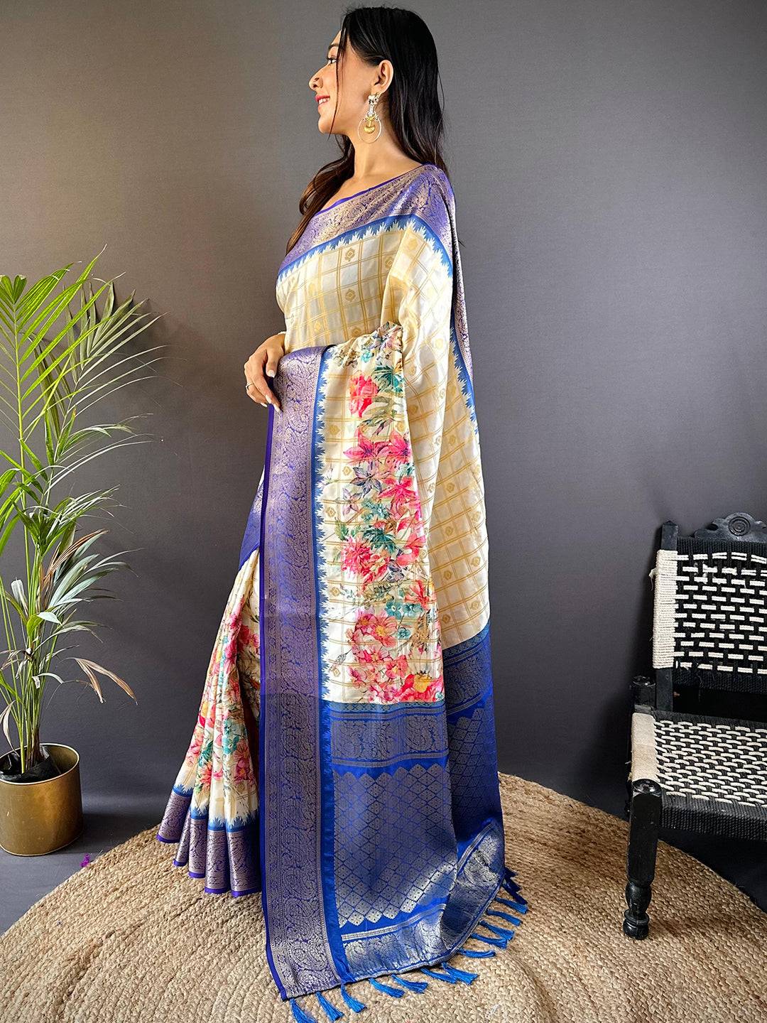 Blue Floral Bloom Kovai Rettapet Saree