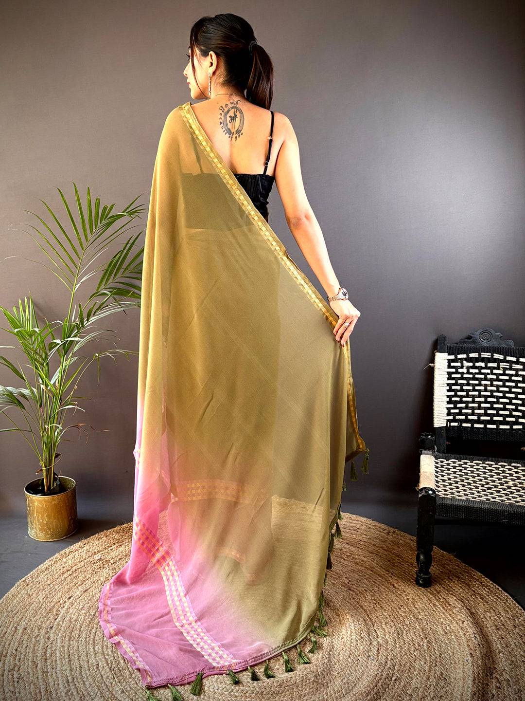 Olive Soft Georgette Concept Colour Saree by My Store