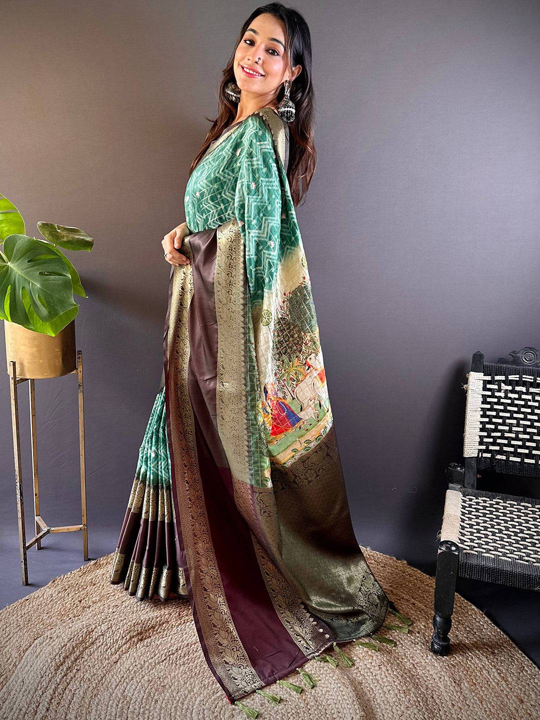 Rama Banarasi Pichwai Print Saree by My Store