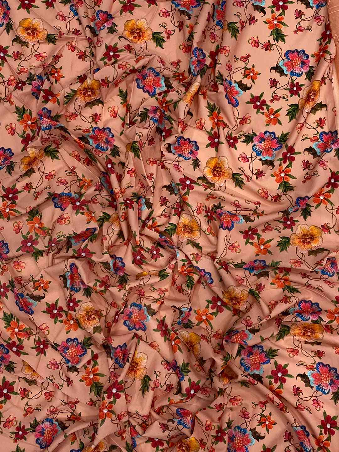 Soft Chiffon Satin Saree With Flower Embroidered Work by My Store